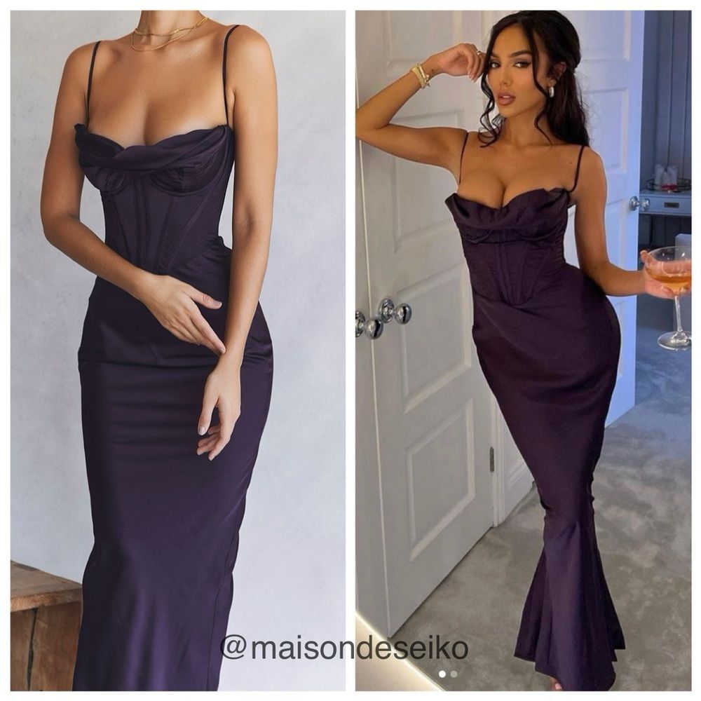 House of CB Dark Plum Satin Maxi Dress